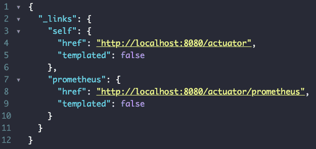 JSON output of the actuator endpoint